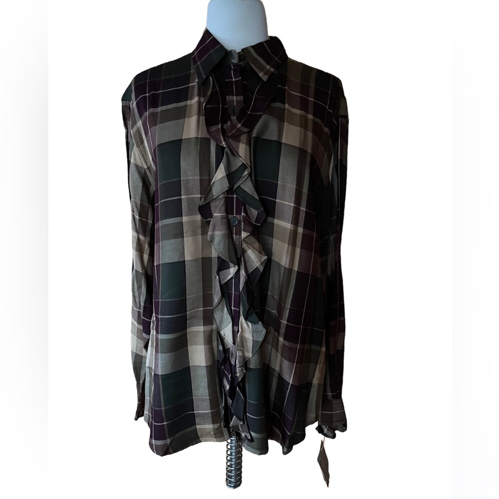 NWT Jones New York Sport Town & Country Cypress Button Down Ruffle Top